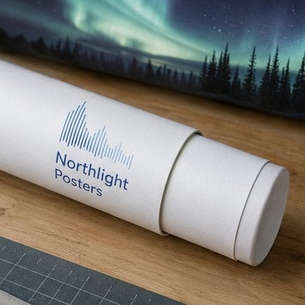 Adjustable telescoping shipping tube with a printed brand logo extending to hold varied lengths
