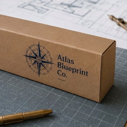 Square cross-section cardboard tube with a full-color printed brand logo for premium gift packaging