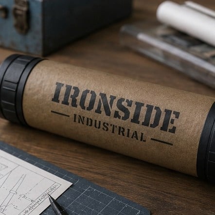 Thick-walled heavy-duty shipping tube with secure metal end caps and a printed brand logo